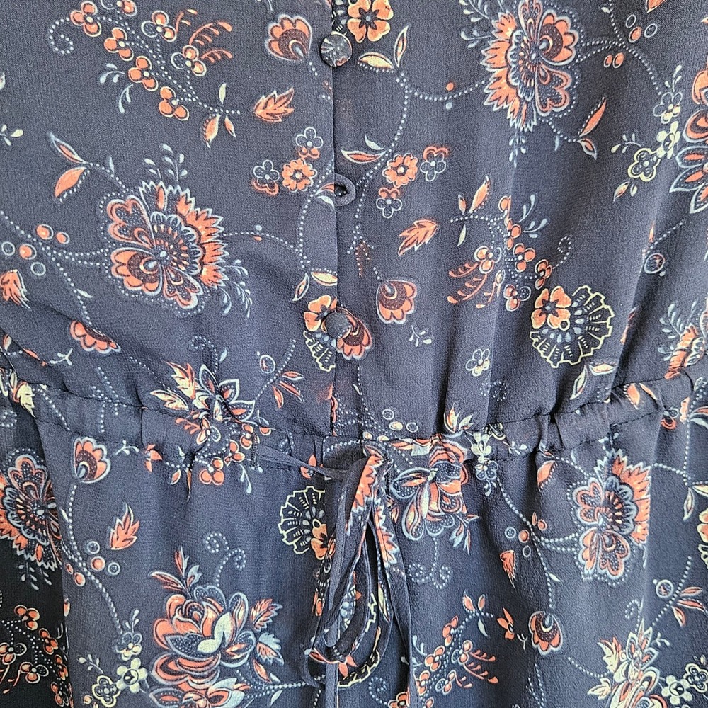Joie Women Cherita Silk Floral Romper S Blue Sheer Long Sleeve Drawstring Waist - Picture 6 of 10
